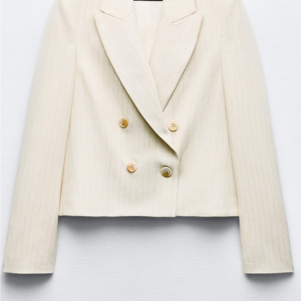 Zara Elegant Cream Double-Breasted Women's Jacket - Size Large